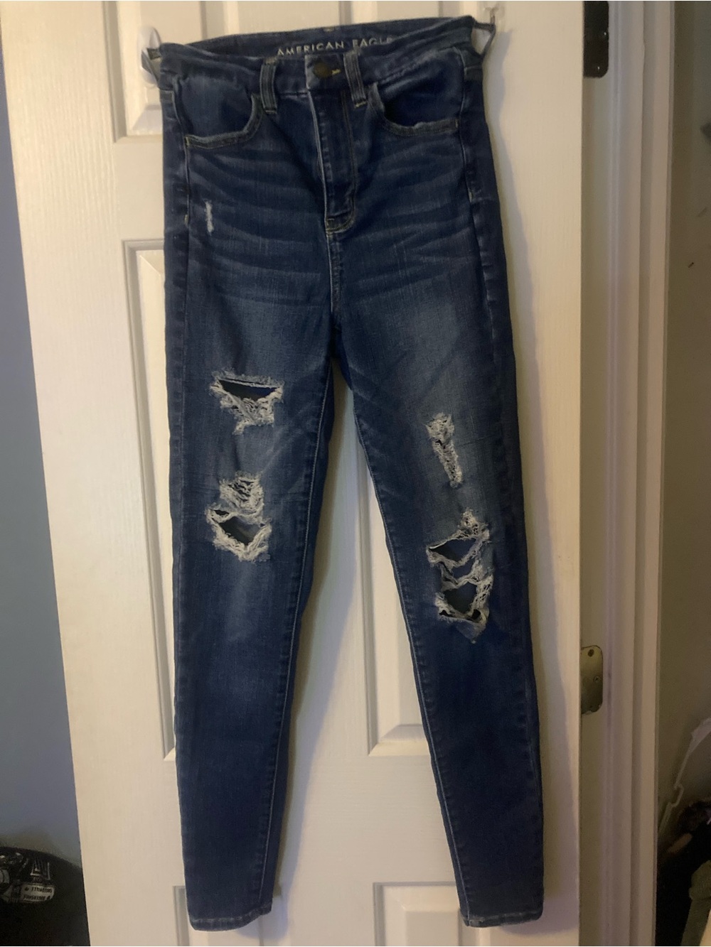 American Eagle Outfitters Women's Ripped Skinny Jeans - Dark Blue